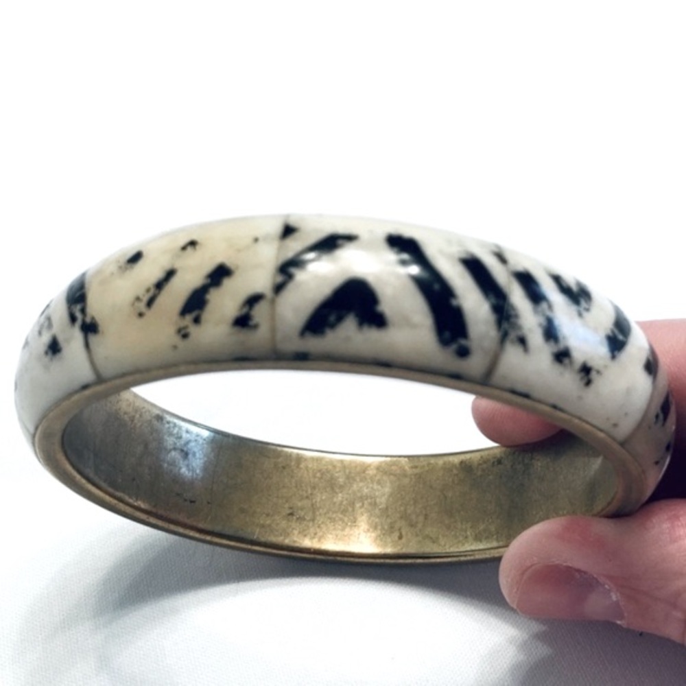 Vintage Brass & Bone Bangle Bracelet, medium